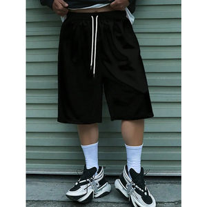 Shorts amples pour homme avec cordon de serrage à la taille, shorts de sport, couleur unie holographique, streetwear, shorts en pur coton pour homme - Product Image 2