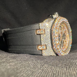 Montre de luxe personnalisée avec bracelet en acier inoxydable et cristaux carrés, lunette entièrement sertie de diamants, mouvement à quartz, étanche, style Hip Hop, USA UK - Product Image 1