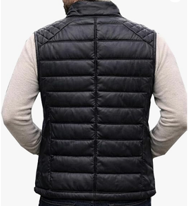 Gilet matelassé en cuir d'agneau véritable pour homme, style délavé, matelassage losanges, fermeture éclair, sans manches, veste d'hiver - Product Image 6