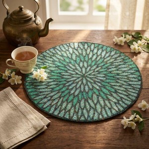 Fashionable Handmade Beaded <b>Placemat</b> <b>Table</b> Mat with Embroidery Detailing for <b>Dining</b> Room Home Decor and Entertaining - Product Image 4