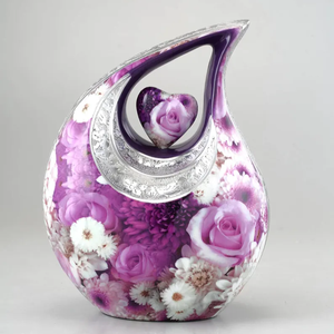 Uzair Handicrafts Colorful Tear Drop Customizable Design Adult Burial Cremation Urn Metal Ashes <b>Memorial</b> <b>Keepsake</b> Vase Funeral - Product Image 1