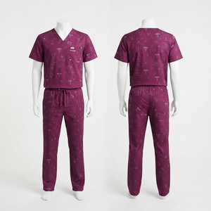 Conjunto de Uniforme Médico para Hombre, Premium, 180 GSM, Polialgodón Twill, Estampado, Color Vino Borgoña, Personalizable con Logotipo Bordado, Impresión, OEM, ODM - Product Image 1