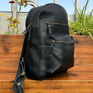 Mochilas de cuero auténtico de diseño personalizado para mujer, mochila negra para ordenador portátil, mochila de viaje grande Unisex, mochila para hombre - Product Image 4