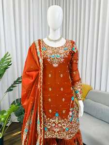 Ensemble Anarkali Sharara de qualité export avec broderies de sequins et de perles, vêtements ethniques élégants pour femmes, disponible au meilleur prix du marché - Product Image 5