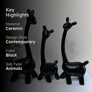 Meilleures ventes 2025 : Ensemble de figurines de girafe noires brillantes, sculpture animale en céramique, décoration de table contemporaine, accent de luxe pour la maison - Product Image 3
