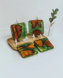 Ensemble de sous-verres en résine époxy avec plateau, sous-verres décoratifs faits à la main pour la maison et la restauration - Product Image 2