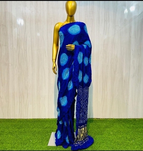 Sari en soie Gaji pure, fait main, deux tons, style Bandhani - Product Image 1