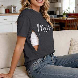 Camisetas de lactancia para mujer, de manga corta, cuello redondo, blusas de embarazo con capas superpuestas y tops de lactancia - Product Image 4