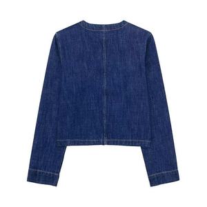 Chemisier en jean pour femme à manches longues, boutonné, coupe droite décontractée, bleu, avec poches avant, style veste, idéal pour l'été - Product Image 2