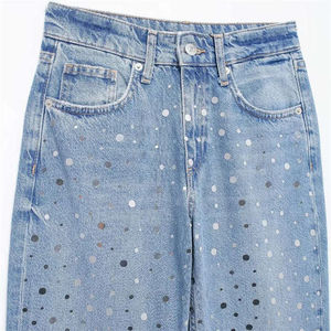 Jeans de Hombre con Cristales Brillantes, Diseño Nuevo, Corte Slim, 100% Algodón, Jeans de Mujer Personalizados con Tachuelas y Pedrería - Product Image 5
