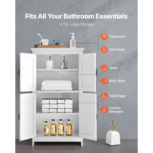 Mobiletto da Bagno Moderno a 4 Ripiani con 4 Ante, Organizzatore in MDF Regolabile, Arredamento Moderno per Bagno - Product Image 2