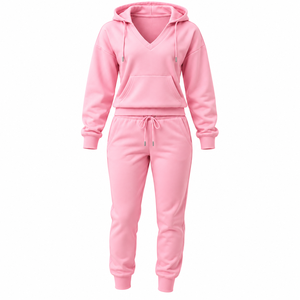 Ensemble survêtement 2 pièces pour femme : sweat à capuche col en V personnalisé et pantalon de jogging – Tenue de sport et de gym - Product Image 1