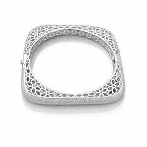 925 Sterling <b>Silver</b> Wide Filigree Diamond <b>Cuff</b> Bangle <b>Silver</b> Plated Romantic Vintage Designer Statement <b>Bracelet</b> Women - Product Image 1