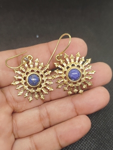 Natural <b>Lapis</b> <b>Lazuli</b> Brass Dangle Drop Earrings Gold Plated Handmade Gemstones Women Boho Jewelry Gift Wholesale - Product Image 3