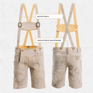 Pantalones Cortos de Cuero Beige Tradicionales para Hombre con Tirantes, Cintura Alta, Cierre de Botones, Ropa Casual de Verano - Product Image 6