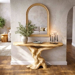 Table console en bois naturel, design inspiré, faite à la main, décoration unique pour entrée, meuble en bois massif de style farmhouse - Product Image 6