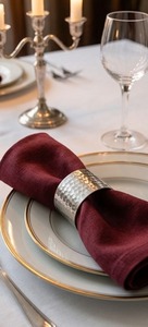 Anneau de serviette en acier inoxydable, finition martelée ronde, largeur 4,5 cm, décoration de table moderne, utilisation pour mariage, durable - Product Image 2