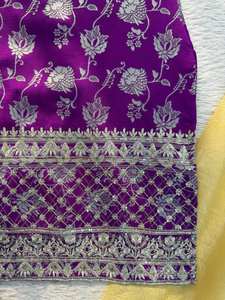 Traje Salwar Festivo de Diseñador con Kurti Morado Real en Relieve de Secado Rápido y Palazzo Amarillo, para Bodas, Eid y Fiestas, Uso en Invierno y Verano - Product Image 6