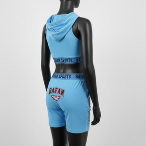 Ensemble de bikini de haute qualité en poly-spandex 185 GSM, bleu ciel, tissu élastique, poche utilitaire, logo sur le côté, pour femmes - Product Image 4