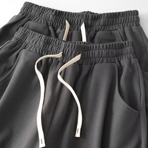 Men's Solid Color Bermuda Shorts Drawstring Waist Casual Style with Pockets Breathable Knitted Polyester Fabric - Product Image 2