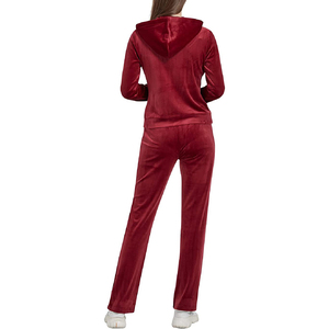 Custom Women Winter Solid Lace <b>Velvet</b> Zipper Tracksuit Hooded <b>Jacket</b> & Wide Leg Pants 2-Piece Sportswear Zipper Tracksuit - Product Image 2