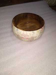 Bol à salade en bois imprimé émail avec cuillère, ensemble de vaisselle artistique fait main pour fruits, salades, collations, desserts, repas - Product Image 4