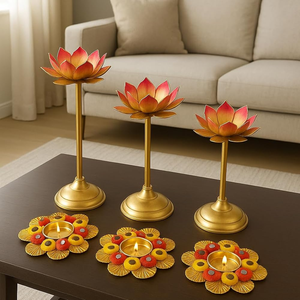 Candelabro de metal con diseño elegante de loto, soporte alto para velas, decoración para el hogar, para cumpleaños, fiestas, bodas, artesanía natural - Product Image 1