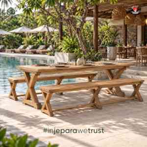 Banco de Comedor de Madera de Teca Sólida para Exteriores, Banco Largo de Listones para Jardín, para Restaurante, Hotel, Resort, Villa, Muebles de Patio - Product Image 2