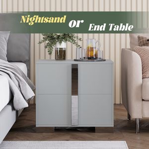 Mesita de Noche Moderna y Elegante de Madera con Tiradores Metálicos Espejados, Mesa Auxiliar con Patas Metálicas para Sofá, Cajones y Mesita de Noche - Product Image 6