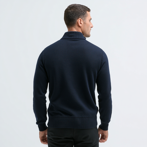 <span class=keywords><strong>Cardigan</strong></span> <span class=keywords><strong>Blu</strong></span> Navy con Chiusura a Cerniera per <span class=keywords><strong>Uomo</strong></span>, Giacca in Maglia con Motivo Vintage e Pelliccia Sintetica, Tasche Applicate, Maglione Caldo Invernale - Product Image 2