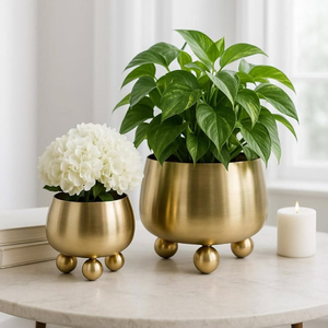 Nouveaux pots de fleurs en métal doré, forme ronde, accessoires de jardin pour la maison, balcon, patio, pots et jardinières - Product Image 6