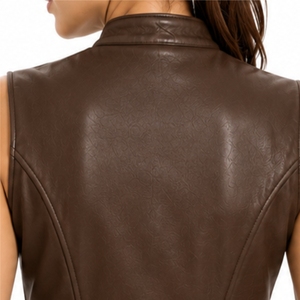 Chaleco de cuero para mujer, estilo sin mangas, con cremallera frontal, prácticos bolsillos laterales, diseño frontal limpio y bolsillos laterales con cremallera. - Product Image 5