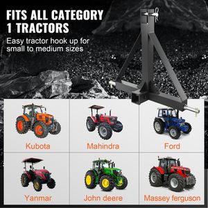 Kub Compatible 3-Point Hitch Receiver Category 1 <b>Tractor</b> Tow Drawbar Adapter Pins 2" Receiver <b>Trailer</b> Hitch for Kub <b>Tractors</b> - Product Image 3