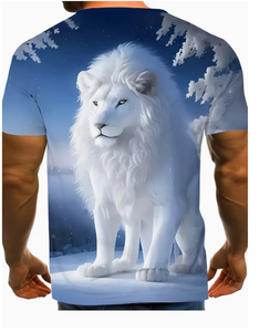 Camiseta de Hombre con Estampado de León Blanco, Manga Corta, Cuello Redondo, Informal, con Gráfico, Corte Regular, Estampado Fotográfico, Tejido de Poliéster, Top de Moda - Product Image 2