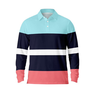 <b>Men's</b> Long Sleeve Color Blocked Polo <b>Shirt</b> Knitted Striped Casual Style Button Collar Regular Fit 2027 - Product Image 3