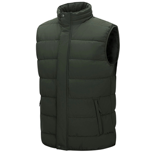 Men's <b>Black</b> Stand Collar Quilted <b>Vest</b> Windproof Casual Outerwear Polyester Wadding Single Button Solid Color Regular Length - Product Image 3