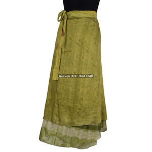 28" Magic Long Reversible Silk <b>Wrap</b> <b>Skirt</b> Bohemian Style Halter 2-Layer Saris Plus Size <b>Wrap</b> Long Silk <b>Skirt</b> - Product Image 3