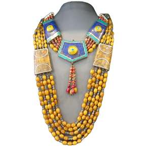ลาพิส ลาซูลี สร้อยคอจี้รูปดอกไม้สไตล์ชาติพันธุ์ชุบเงินโบราณแบบทิเบต - Product Image 2