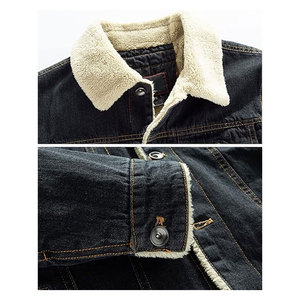 Men's Plus Size Cotton Warm Sherpa <b>Lined</b> Denim <b>Jacket</b> with <b>Fur</b> Collar Button Down Quilted Casual Classy Winter Jeans Coat - Product Image 5