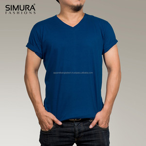 เสื้อยืดคอกว้างแขนสั้นผู้ชาย SIMURA ผ้าฝ้าย 100% สีพื้นเรียบ สวมใส่สบาย ทรงปกติ ผ้าถัก ย้อมสีน้ำเงิน - Product Image 2
