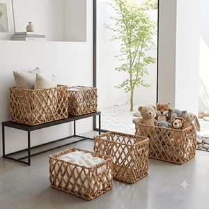 Cestas de Almacenamiento Rectangulares Modernas y Elegantes de Jacinto de Agua, Ecológicas, Apilables, Multifuncionales y Personalizables para Lavandería - Product Image 5
