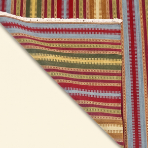 DECORDEC Tapis artisanal moderne antidérapant en laine tissée à plat multicolore rayé, respectueux de l'environnement, coloris moutarde, rouge, olive, pour salon - Product Image 5