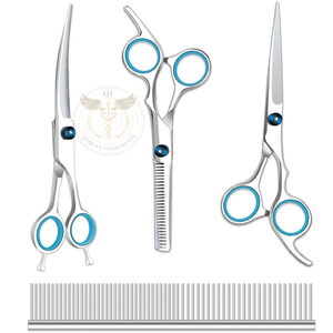 <b>Dog</b> Grooming <b>Scissors</b> Kit Heavy Duty Stainless Steel Professional Right-Handed Comb Straight Curved <b>Scissors</b> Thinning - Product Image 1