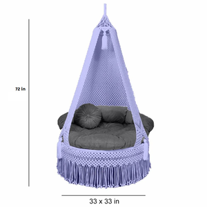 Periwinkle 72"X33" Macramé Hammock Chair Hanging Seat with Canopy Fabric Rope Woven Lounge <b>for</b> Indoor Outdoor Garden Bedroom - Product Image 5