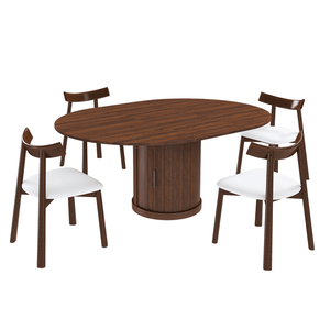 Set Tavolo da Pranzo Ovale Allungabile da 150 cm con 4 Sedie in Noce, Tavolo Espandibile Senza Binari da 120-150 cm, 2 Ripiani Portaoggetti, Sedute Imbottite in PU - Product Image 4