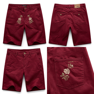 Pantalones Cortos de Gamuza Premium Bordados en Color Borgoña para Hombre, Estilo Personalizado, OEM, ODM - Product Image 3