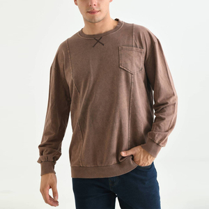 เสื้อสเวตเชิ้ตแขนราแกลนสีพื้นสำหรับผู้ชาย ผ้าฝ้าย 100% เฟรนช์เทอร์รี่ คอกลม ทรงลำลอง ใส่ได้ทุกวัน เหมาะสำหรับฤดูหนาว ล้างสีแบบแอซิดวอช - Product Image 6