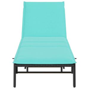 Tumbona de Ratán Sintético Negro con Cojín, Cómoda Tumbona para Exteriores - Product Image 6