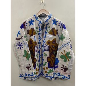 Handmade 100% Cotton kantha Embroidered Jacket for <b>Women</b> one-of-kind Full Sleeve Floral Pattern Spring Bohemian Style <b>Coat</b> - Product Image 6