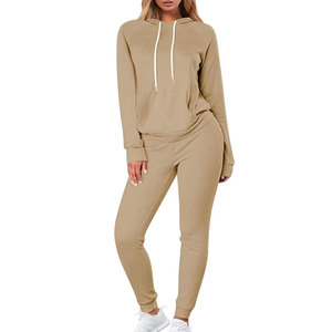 Ensemble de survêtement sportif 2 pièces pour femme, bleu, hiver, streetwear, manches longues, polaire, tricoté, polyester/coton, jogging, capuche, fermeture éclair - Product Image 5